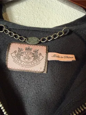 Juicy Couture Y2k black‎ Velour Zip Hoodie Rhinestone Pocket Trim Size S thumbnail 5