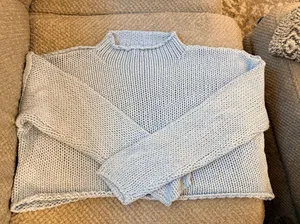 Altar'd State Light Blue Mock Neck Open Knit Sweater Medium thumbnail 1