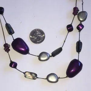 Purple and Silver Tone Beaded Boho Necklace thumbnail 3
