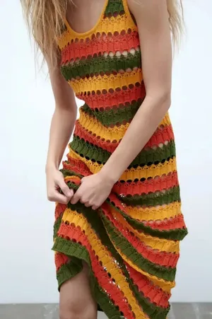 New Zara Striped Knitted Dress. Multicolor. Medium thumbnail 1