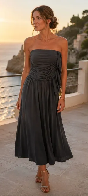 J.Crew Womens Strapless Ruched Draped‎ Midi Dress Charcoal Grey Size 14 41634 thumbnail 1