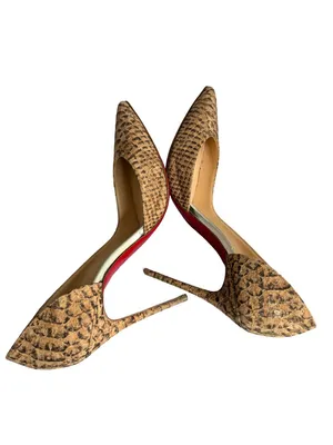 Christian Louboutin Iriza Tan Brown Python Embossed Pointed Toe D Size 7 Women's thumbnail 8