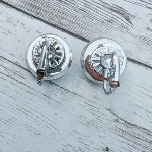 Vintage Clip On Earrings - Domed Circle Faceted Silver Tone - Condition Issues thumbnail 6