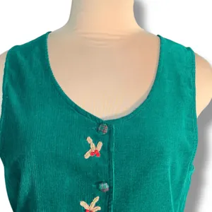 Vintage‎ 80s Susan Bristol Forrest Green Plaid Corduroy Jumper Dress Embroidery thumbnail 6