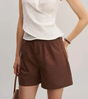 Rihoas Brown Elastic Waist Pocket Shorts thumbnail 1