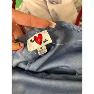 Hearts & Hearts Blue Eyelet Lace Romper Size M Spaghetti Strap Ruffle Shorts thumbnail 7