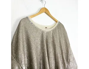 Free People Champagne Dreams Tee Small Neutral Gold Sequin Oversized Cropped thumbnail 7