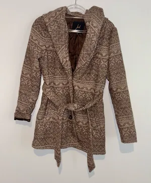 Jack by‎ BB Dakota Southwestern Aztec wool print belted jacket tan brown small thumbnail 1
