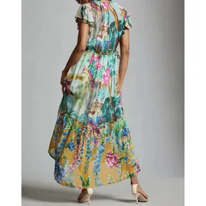 Anthropologie V-Neck Flutter-Sleeve Colorful Tropical Print Dress Xs thumbnail 2