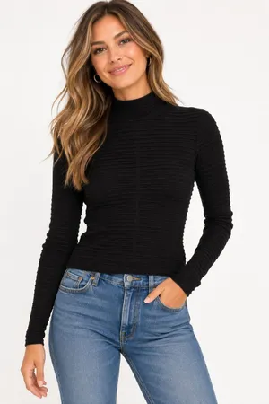 Exhibit A Black Silk Blend Ribbed Mock Neck Long Sleeve Top Medium Minimalist thumbnail 1