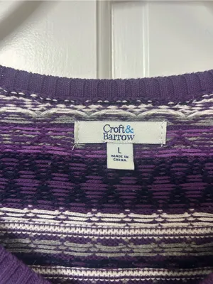 croft & barrow Purple and Cream Fair Isle V-Neck Sweater thumbnail 3