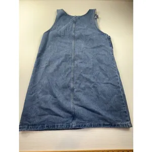 Ladies Blue Denim Sleeveless Jumper‎ Dress Medium Side Button Front Pockets thumbnail 9