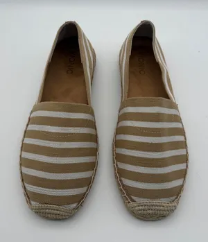 Vionic 356 Valeri Tan White Striped Canvas Espadrille Flats Size 9 Coastal Beach thumbnail 1