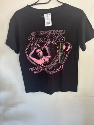 Selena Gomez Black Tee with Pink Graphic 'Call Me' Print thumbnail 2