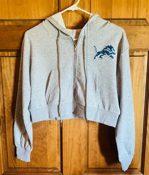 Detroit Lions sweatshirt! NFL gray sequin bedazzled logo hoodie size small! thumbnail 1