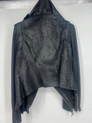 GEORGIE" black soft faux-fur metallic faux fur jacket hoodie Moto jacket thumbnail 5