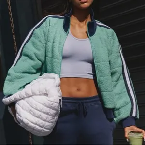 Free People FP Movement Fleece Sherpa Scrunchy Pippa Jacket - Green & Navy - XS thumbnail 1