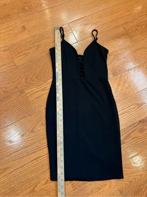 Forever 21 Black Mini Dress Small Strappy Plunge Little Black Dress Party HOCO thumbnail 6