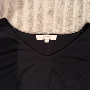LOFT Womens Small Black V-Neck Twist Front Knot Long Sleeve Knit Top High Low thumbnail 4