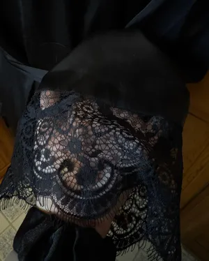 Black Wrap Around Thin Robe with Lace Size Medium thumbnail 3