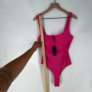 Lulu's Vibrant Pink Stretch Ribbed Sleeveless Wired Bra‎ Thong Bodysuit NWT XL thumbnail 11