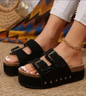 Nordstrom Black Platform Buckle Sandals with Stud Trim Size 8.5 thumbnail 1