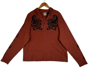Harley-Davidson Womens 3W Rust Orange Space Dye Hooded Henley Flocked Top 2014 thumbnail 1