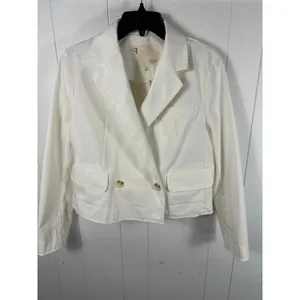 Pilcro by Anthropologie Fray Hem Blazer Ivory Double-Breasted Oversize Size XS thumbnail 4