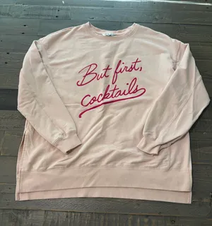 Wildfox But First Cocktails Sweatshirt Women’s S Pink Oversized Pullover thumbnail 1