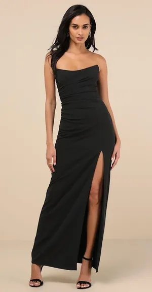 Lulus Malia Black Ruched Strapless Maxi Dress Bridesmaid Wedding Formal Size M thumbnail 1