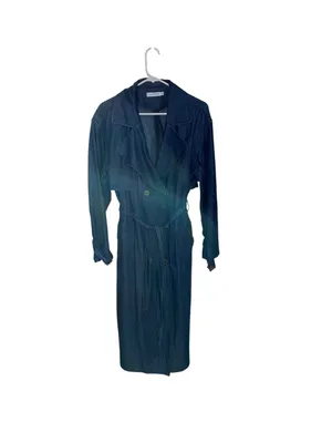 JustFab Double Breasted Longline lightweight Denim Trench Coat Belted minimalist thumbnail 11
