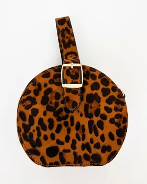 Leopard Print Round Top Handle Bag Brown Black One Size thumbnail 1