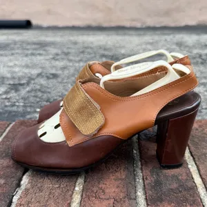 Anyi Lu Women's 60s Vintage Style Chunky Leather Peep Toe Slingback Heels EU37.5 thumbnail 2