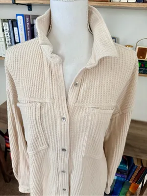 Aerie Women's Cream Waffle-Knit Button Front Shirt Jacket thumbnail 3