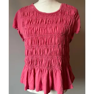 Pilcro Pink Cinched Gathered T-Shirt Blouse Top Bright Size Large thumbnail 2
