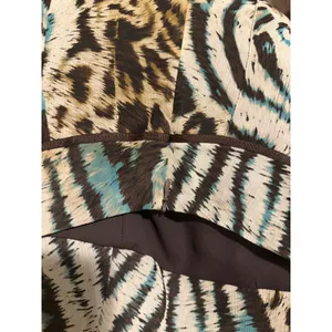 Tribal Animal Print Pleated A-Line Skirt Leopard Zebra Teal Brown Size 10 thumbnail 9