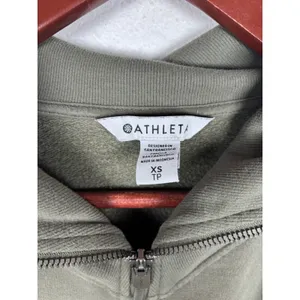 Athleta Sweatshirt XS Retro Plush Quarter Zip Olive Green Oversized Collar thumbnail 5