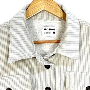 Corduroy Sherpa Lined Oversized Shacket Jacket M Button Up Soft Outerwear Beige thumbnail 3