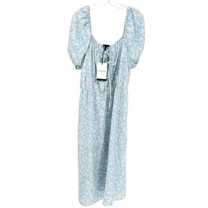 Who What Wear Milkmaid Dress Women XXL Blue Floral Boho Romantic Coastal Prairie thumbnail 4
