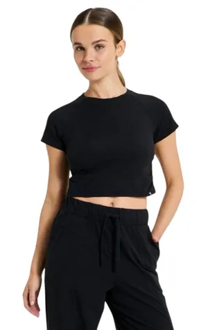 Womens Washed Jersey Cropped Short Sleeve Top JoyLab Black medium athletic shirt thumbnail 1