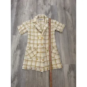 Zara Women Cream Yellow‎ Plaid Tweed Double Breasted Dress Gold Buttons Small thumbnail 5