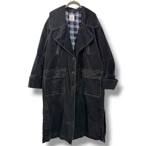 Free People Retro 70s Fox Cord Corduroy Duster Trench Coat Dark Charcoal Medium thumbnail 8