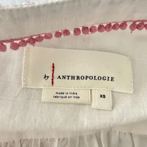 Anthropologie Simona Top‎ Womens XS White Pink Embroidered Floral Puffy Sleeve thumbnail 9