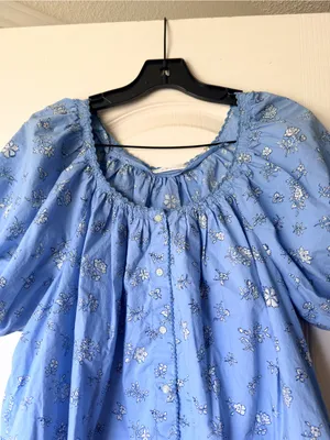 Dôen Tennessee Top Floral Organic Cotton‎ Sky Blue Medium EUC thumbnail 4