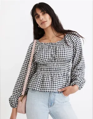 Madewell Sophia Top in Textured Windowpane Size XL thumbnail 1