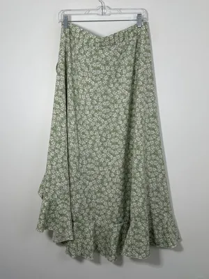 SHEIN Green Floral Wrap Ruffle Midi Skirt Size Medium thumbnail 3