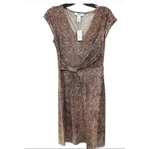 White House | Black Market Cheetah Print Faux‎ Wrap Dress Chain Detail Animal Print XS NWT Chic thumbnail 8