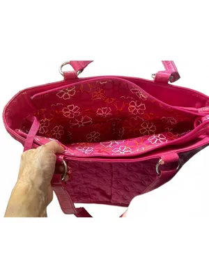 Vera Bradley tremendous tote quilted hot pink w external pockets & zipper thumbnail 4