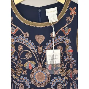Foxiedox Hadiya Multi Dress Womens Large Navy Blue Embroidered Mini FA500DR thumbnail 4