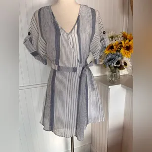 Sienna Sky Blue Striped Wrap Dress thumbnail 2